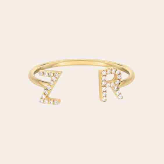  Diamond Initials Cuff Ring