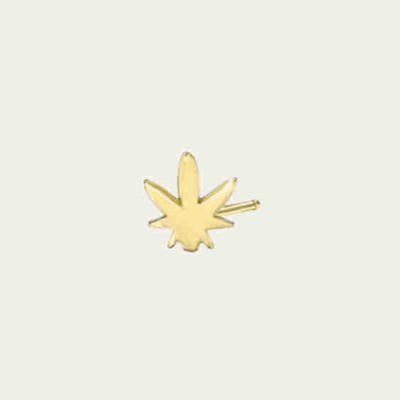 14k Gold Tiny Marijuana Leaf Stud Earring 