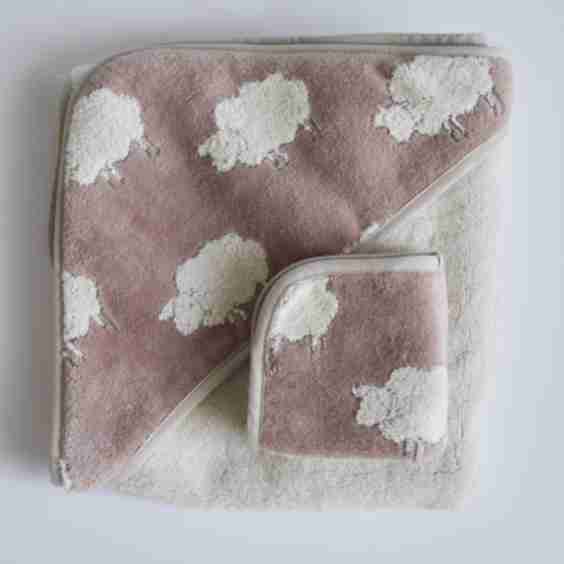 Sweet Sheep Jacquard Hooded Towel And Washcloth Set