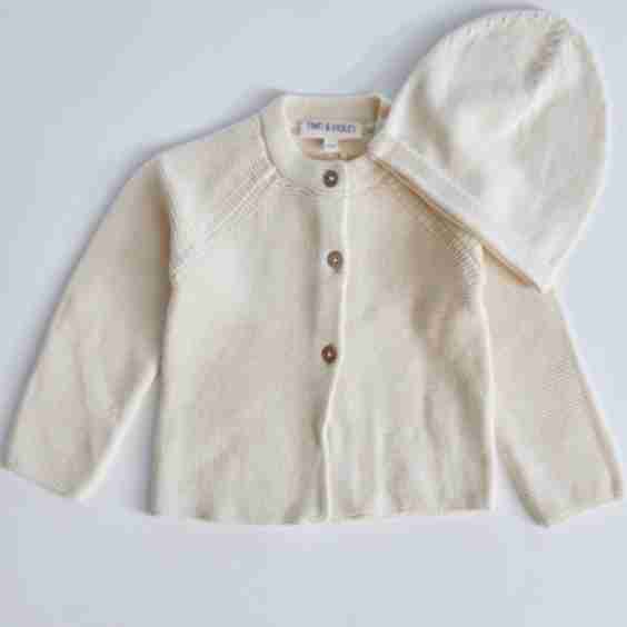Ivory Knit Cardigan And Hat Set