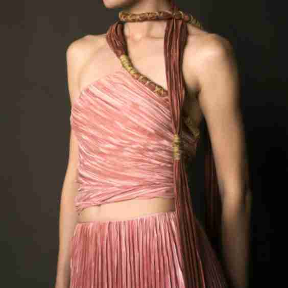 1981 Pink Fortuny Pleat Grecian Skirt Ensemble