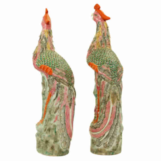 Pair Of Famille Rose Enamel Phoenix Birds