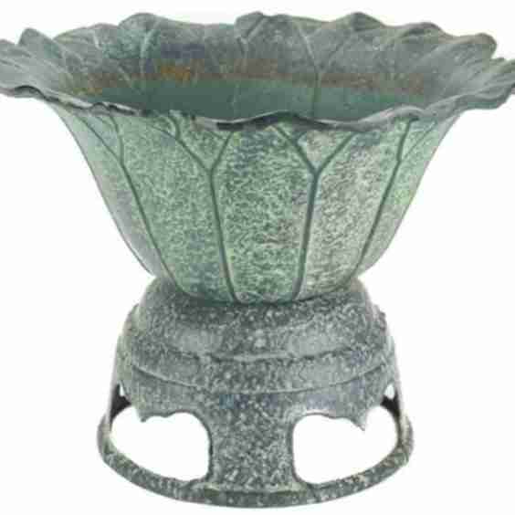 Vintage Chinese Cast Iron Verdi Gris Two Piece Planter