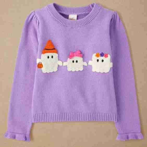 Girls Crochet Ghost Ruffle Sweater Halloween