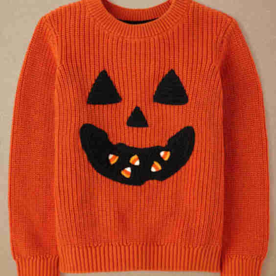 Boys Embroidered Jack O Lantern Sweater Halloween 