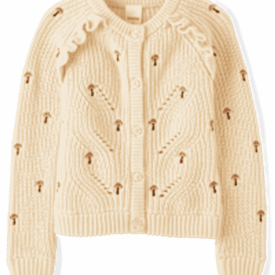 Girls Embroidered Mushroom Ruffle Cardigan