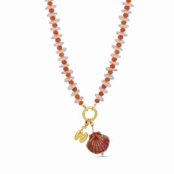Sunset Pearl Coral Beaded Necklace Customizable Charm Necklace