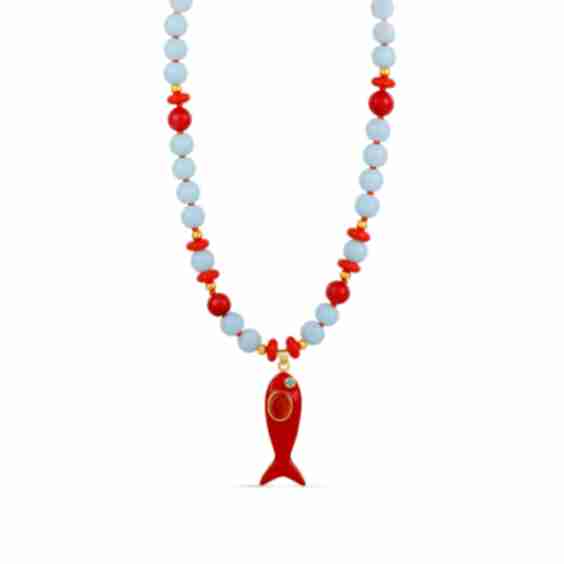 Coral Reef Fish Charm Necklace Ocean Blue Coral Beaded Necklace