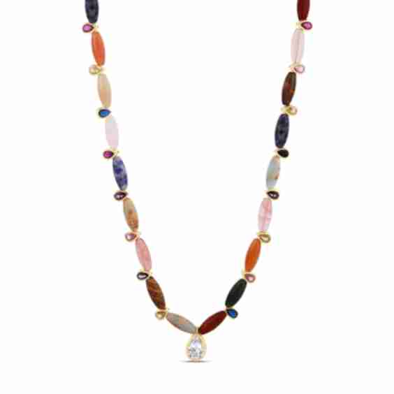 Rainbow Navette Gem Drop Necklace