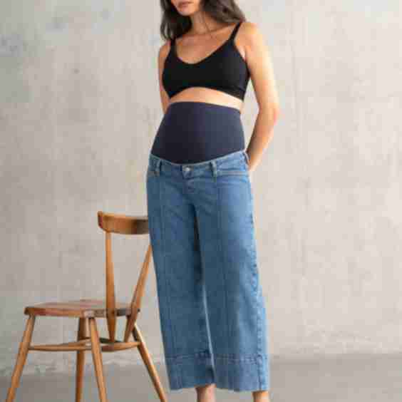 Cropped Pintuck Wide Leg Maternity Jeans