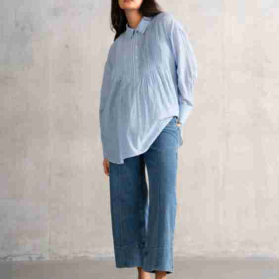 Pintuck Ticking Stripe Maternity Shirt