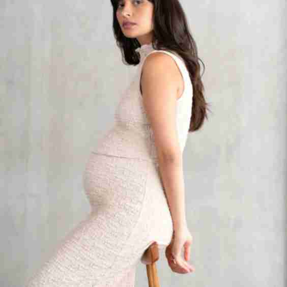 Smocked Bodycon Maternity Nursing Midi Dress