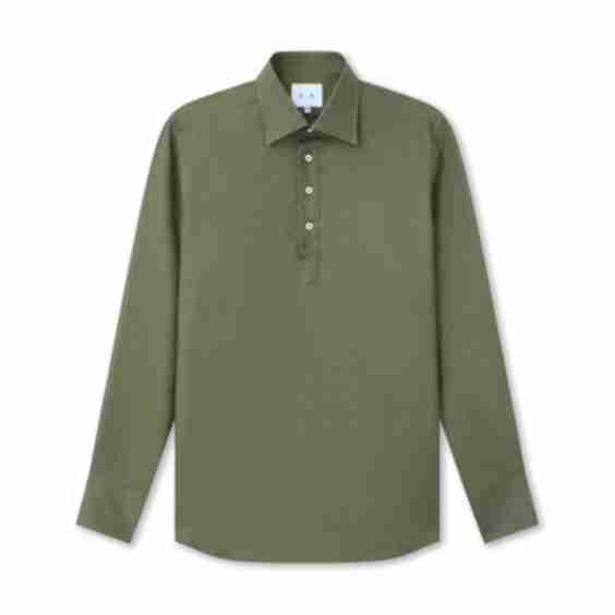 Dark Green Linen Popover Shirt