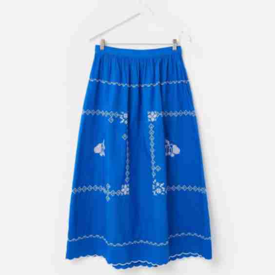 Cobalt Blue Cross Stitch Midi Skirt
