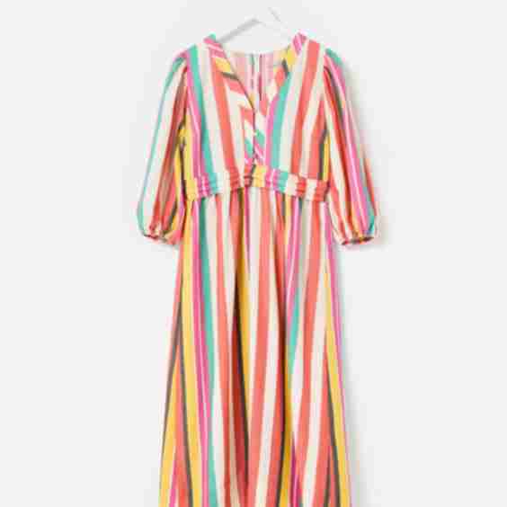Multicoloured Striped V-Neck Midi Dress