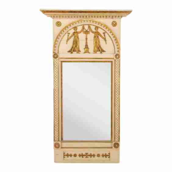 Gustavian Mirror With Old Plate And Enamel Paint Sweden Circa 1820