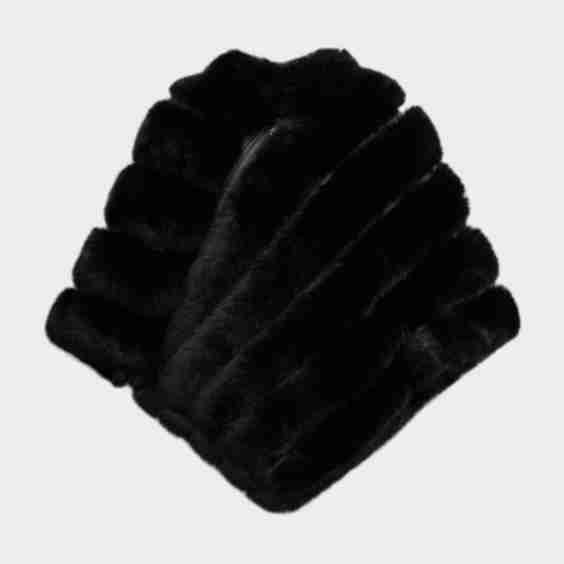 Asymmetric Striped Faux Fur Poncho