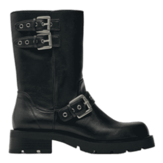 Buckled Flat Biker Ankle Boots