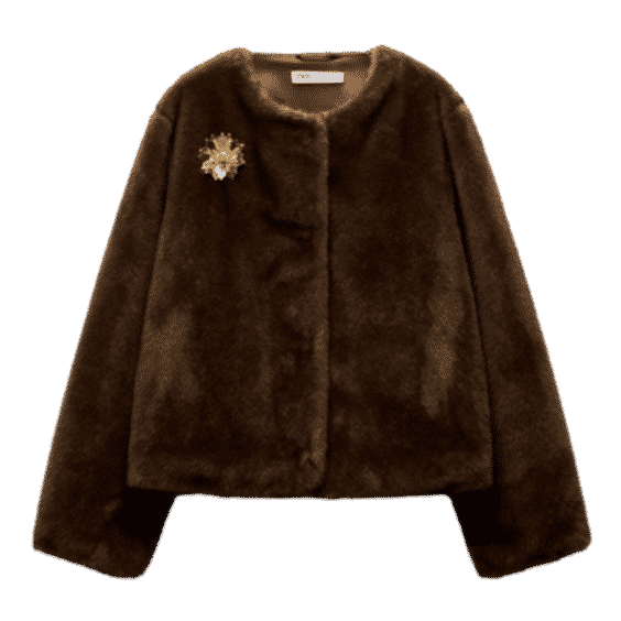 Faux Fur Brooch Jacket