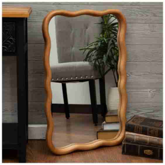 Brown Rectangle Wavy Wall Mirror