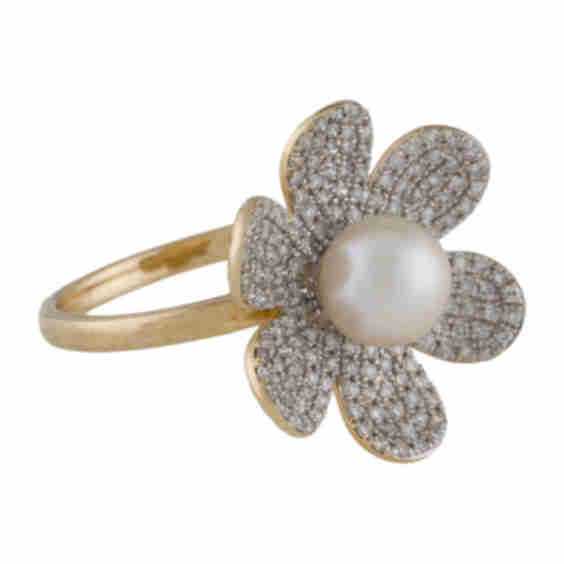 14K Pearl & Diamond Flower Cocktail Ring