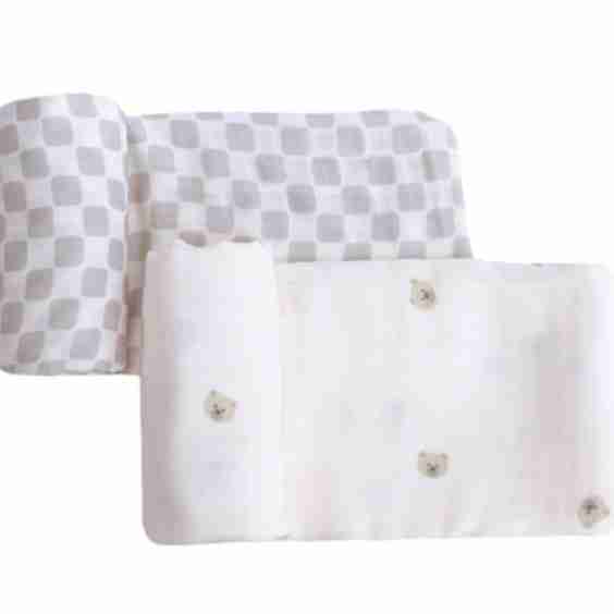 Muslin Swaddle Blankets Checkered Tan Bears