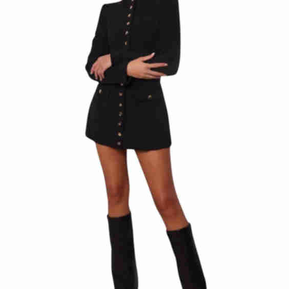 Long Sleeve Gold Button Down Blazer Mini Dress