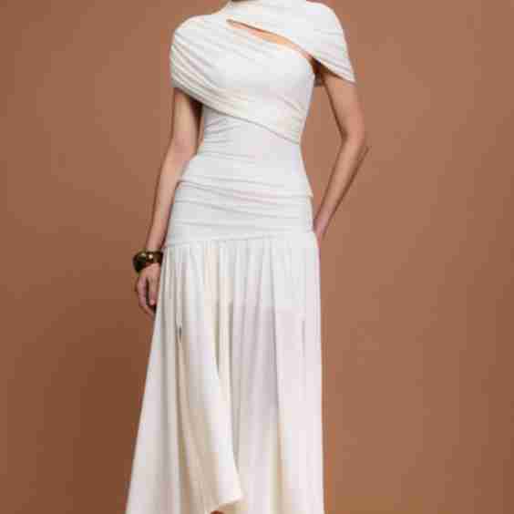 Fresco Short Sleeves Asymmetric Folds Top And Skirt Two Piece Set