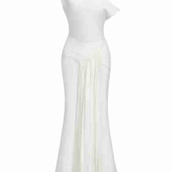 Paulina Oblique Shoulder Sleeveless Folds Midi Dress