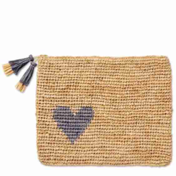 Large Heart Woven Raffia Pouch