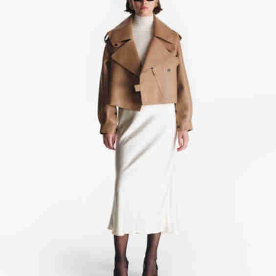 Classic Nude Oversized Leather Jacket