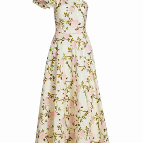 Rose Printed Poplin One-Shoulder Cocktail Dress
