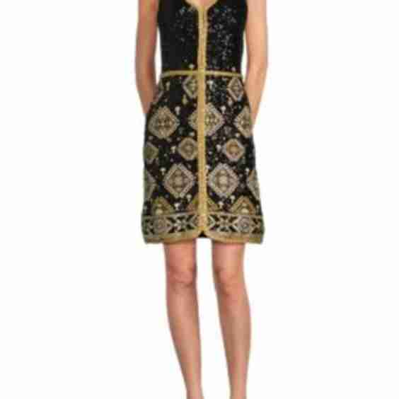 Sequin Embroidered Knee-Length Dress