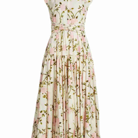  Rose-Print Cotton Midi Dress