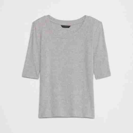 Ribbed Elbow-Sleeve T-Shirt