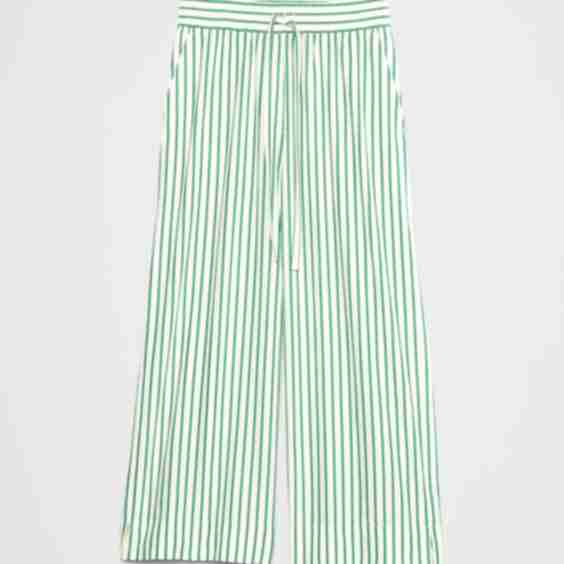 Wide-Leg High-Rise Seersucker Cropped Pull-On Pants