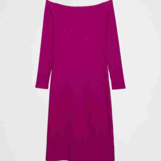 Off-the Shoulder Ribbed Midi Dress