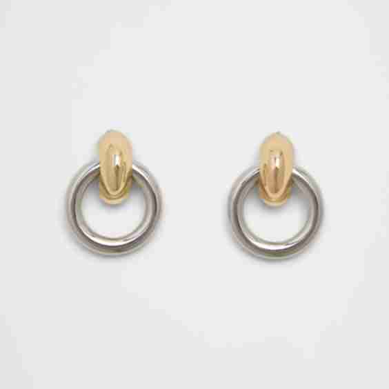 Mixed Metal Chunky Drop Hoop Earrings