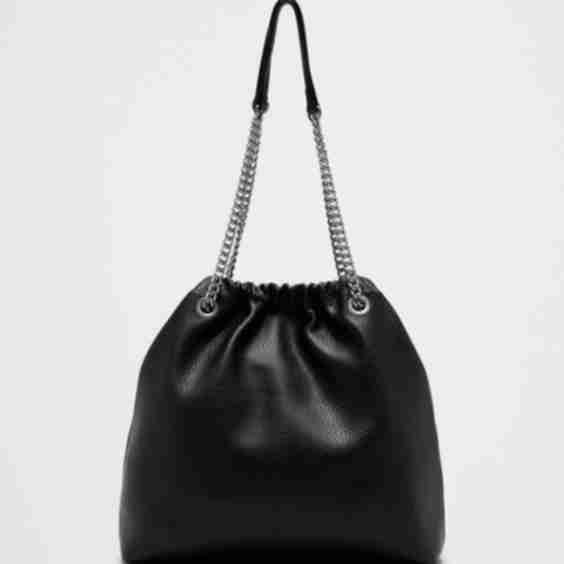 Vegan Leather Gathered Chain Bucket Bag
