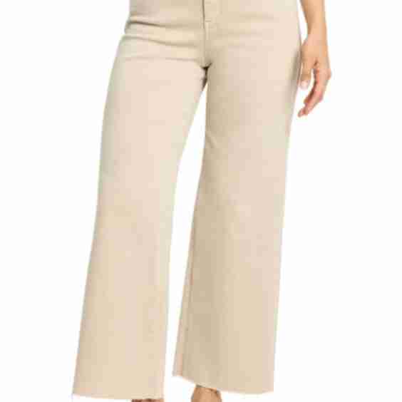 Weekend Raw Hem Mid Rise Ankle Wide Leg Jeans
