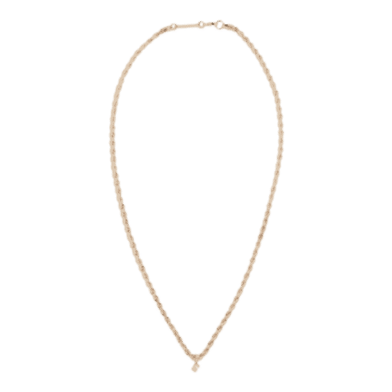 14k Medium Rope Chain Necklace with Dangling Prong Diamond