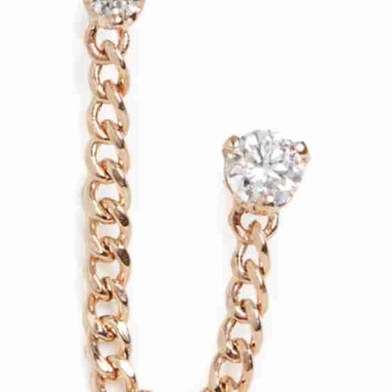 14k XS Curb Chain Mixed Prong Diamond Double Stud Earring
