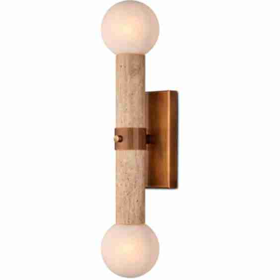 5800 0047 Beatrix 2 Light 5 Inch Wide Travertine Bath Bar With Textured Art Glass Shades