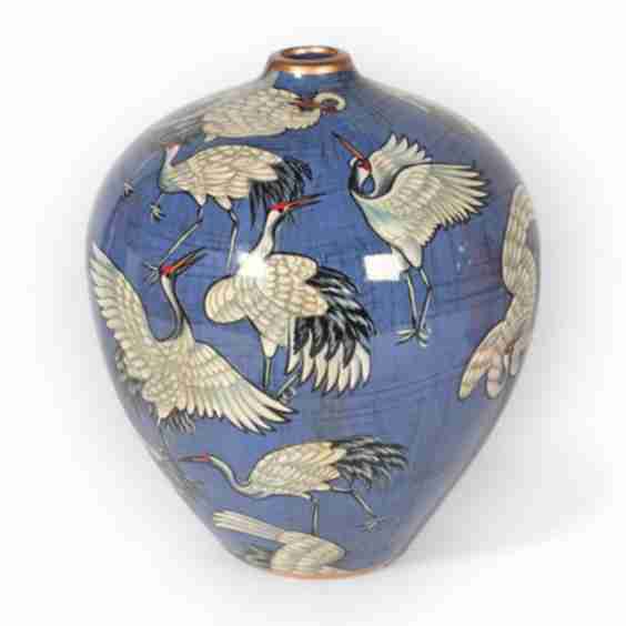 Hand-Painted Stork Vase