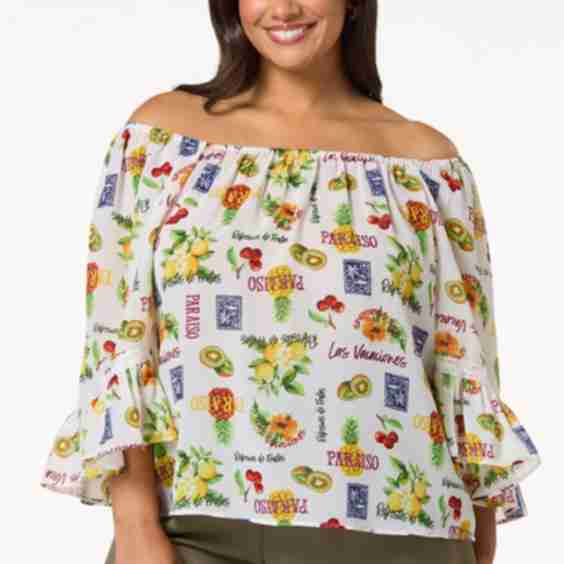 Plus Size Fruit Lace Trim Top