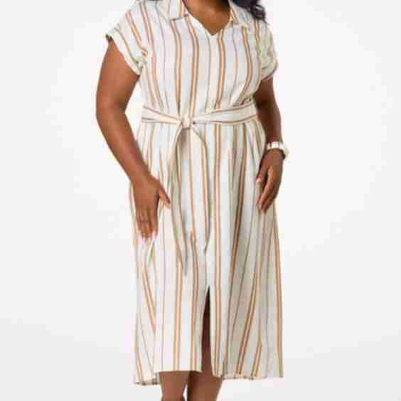 Plus Size Stripe Midi Shirt Dress