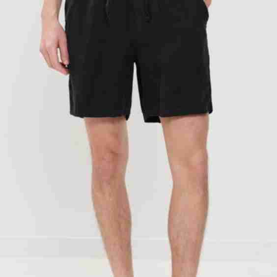 Black Linen Leisure Shorts 6.25"