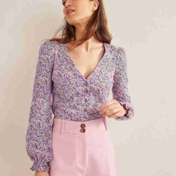 Button Front V-Neck Top