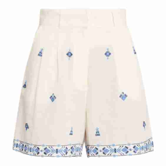 Beatrice Astragal Embroidered Linen Shorts
