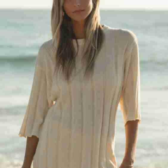 Seashell Ribbed Cotton Blend Sweater Top